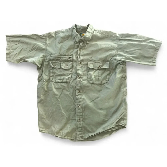 Cabelas Men's Outdoor Short Sleeve Button Down Hunter Green Vented Size M - Picture 1 of 8